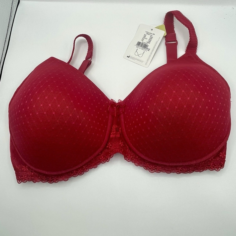 Amoena Lara Lace Post Masectomy Wire free Bra 0952 40D‎ Red Polka Dot Soft Cup